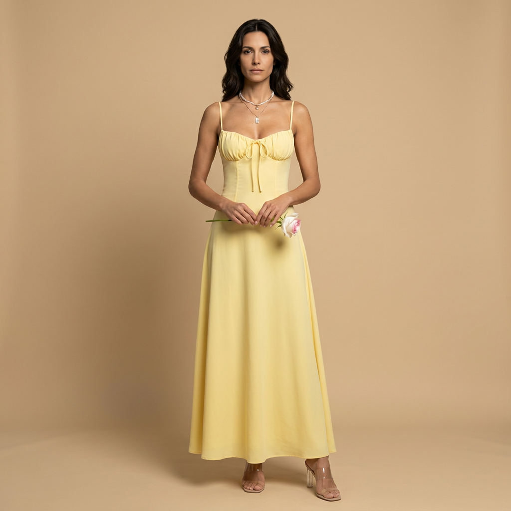 Vestido Largo Corset Satén Tirantes Finos Mujer