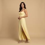 Vestido Largo Corset Satén Tirantes Finos Mujer