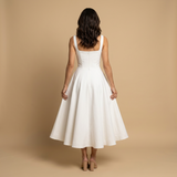 Vestido Midi Corset Escote Cuadrado Falda Vuelo Lino Mujer