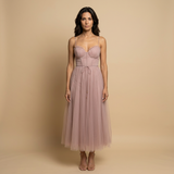 Vestido Midi Corset Tul Tirantes Finos Escote Corazón Mujer