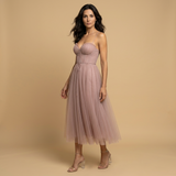 Vestido Midi Corset Tul Tirantes Finos Escote Corazón Mujer