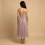 Vestido Midi Corset Tul Tirantes Finos Escote Corazón Mujer