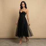 Vestido Midi Corset Tul Tirantes Finos Escote Corazón Mujer
