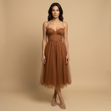 Vestido Midi Corset Tul Tirantes Finos Escote Corazón Mujer
