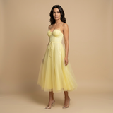 Vestido Midi Corset Tul Tirantes Finos Escote Corazón Mujer