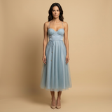 Vestido Midi Corset Tul Tirantes Finos Escote Corazón Mujer