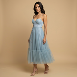 Vestido Midi Corset Tul Tirantes Finos Escote Corazón Mujer