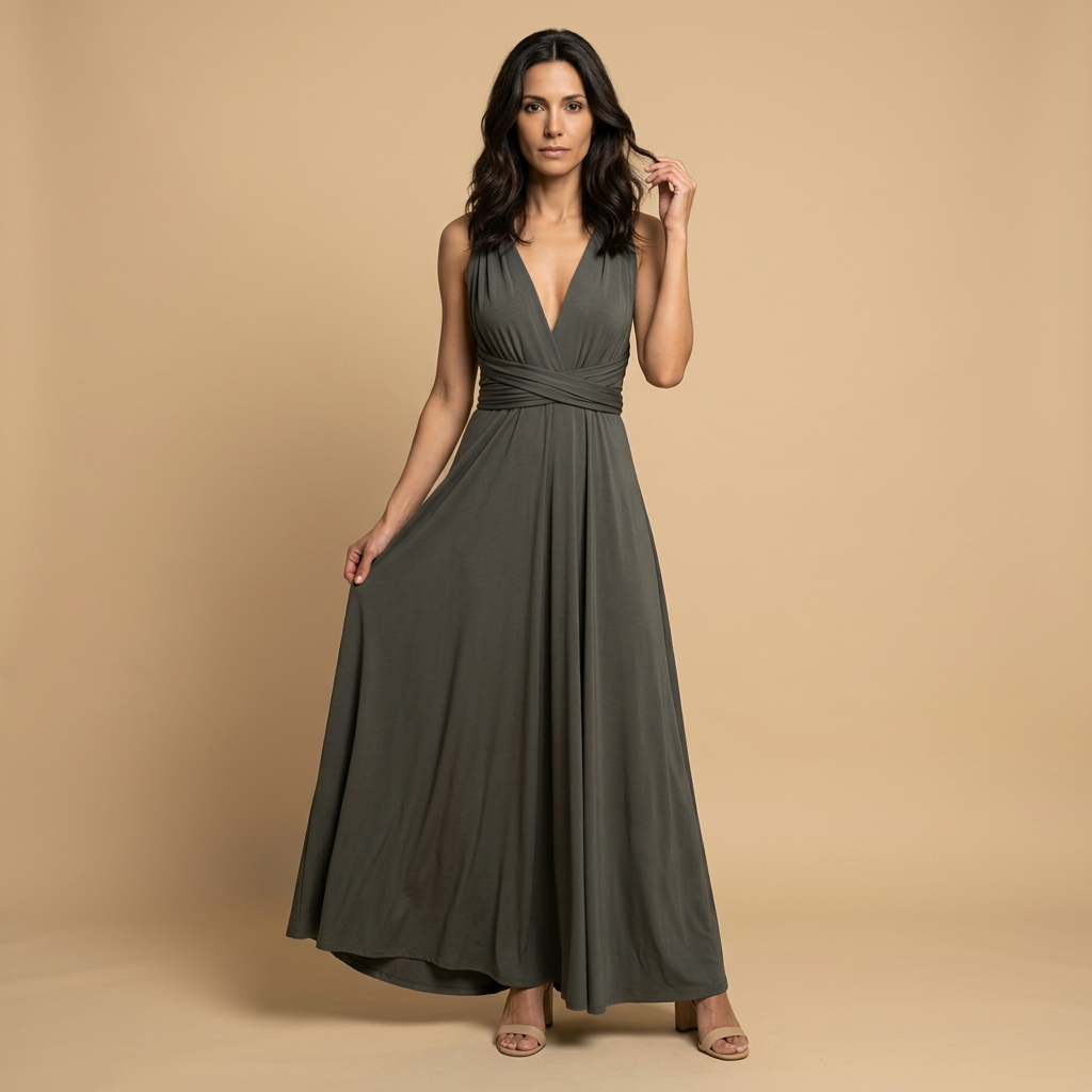 Vestido Largo Multiposición Escote V Profundo Cruzado Mujer