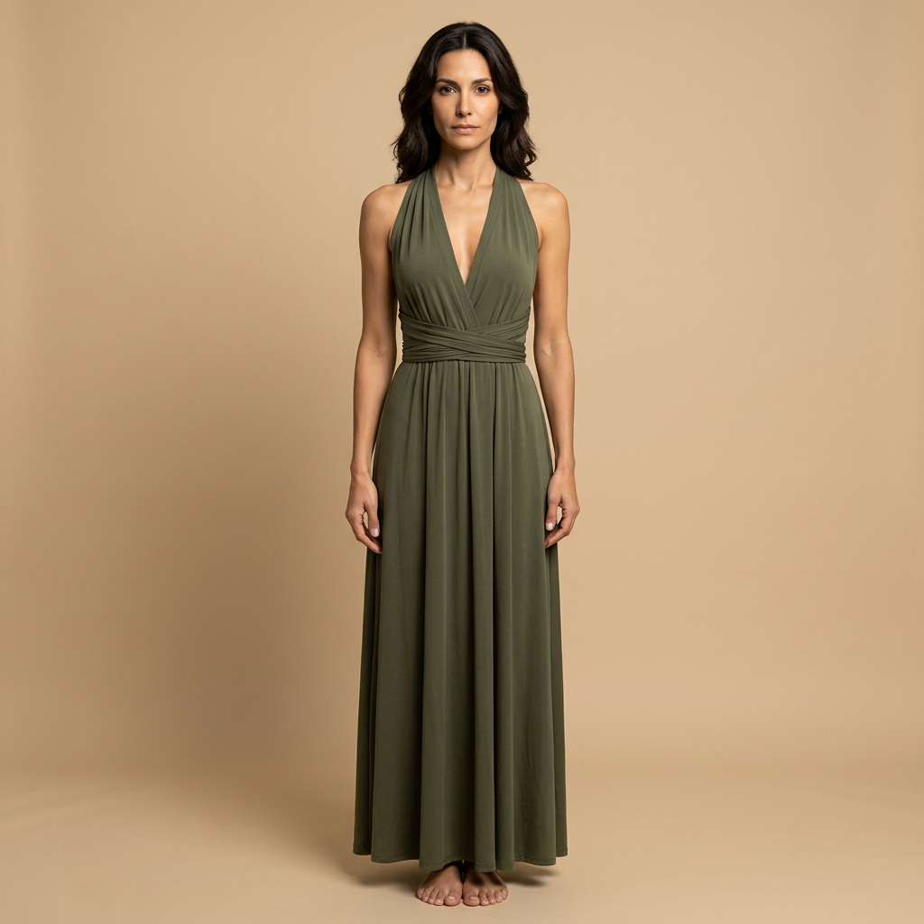 Vestido Largo Multiposición Escote V Profundo Cruzado Mujer
