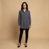 Camisa Oversize Algodón Cuello Camisero Mujer