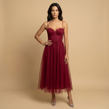 Vestido Midi Corset Tul Tirantes Finos Escote Corazón Mujer
