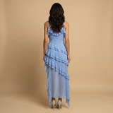 Vestido Largo Asimétrico Volantes Escote V Tirantes Finos Mujer