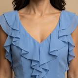 Vestido Largo Asimétrico Volantes Escote V Tirantes Finos Mujer