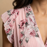 Vestido Midi Floral Plisado Wrap Volantes Hombro Mujer