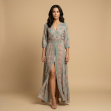 Vestido Largo Boho Paisley Smocking Abertura Frontal Mujer