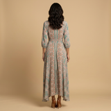 Vestido Largo Boho Paisley Smocking Abertura Frontal Mujer