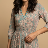 Vestido Largo Boho Paisley Smocking Abertura Frontal Mujer