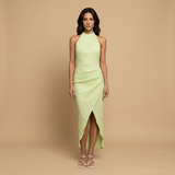Vestido Midi Halter Plisado Falda Wrap Asimétrica Mujer