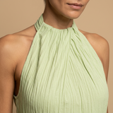 Vestido Midi Halter Plisado Falda Wrap Asimétrica Mujer