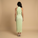 Vestido Midi Halter Plisado Falda Wrap Asimétrica Mujer