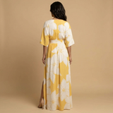 Vestido Largo Floral Gran Escala Manga Kimono Escote V Mujer