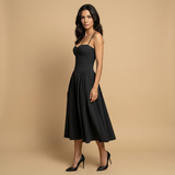 Vestido Midi Corset Palabra Honor Falda Vuelo Bolsillos Mujer