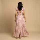 Vestido Largo Floral Volantes Hombro Cut-out Cintura Abertura Alta Mujer