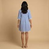 Vestido Corto Túnica Estampado Geométrico Borlas Artesanales Mujer