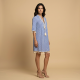Vestido Corto Túnica Estampado Geométrico Borlas Artesanales Mujer