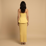 Vestido Largo Palabra Honor Peplum Falda Acanalada Mujer