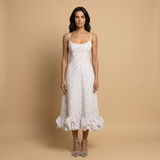 Vestido Midi Corset Tirantes Finos Volante Bajo Pétalos Mujer