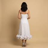 Vestido Midi Corset Tirantes Finos Volante Bajo Pétalos Mujer