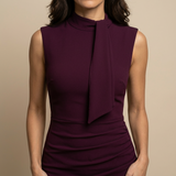 Vestido Midi Ajustado Sin Mangas Lazo Cuello Alto Mujer
