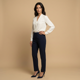 Blusa Crepé Escote V Pliegues Manga Larga Elegante Mujer