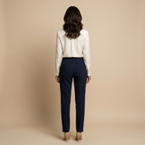 Blusa Crepé Escote V Pliegues Manga Larga Elegante Mujer