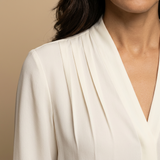 Blusa Crepé Escote V Pliegues Manga Larga Elegante Mujer