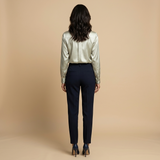 Blusa Satén Manga Larga Cuello Camisero Brillo Mujer