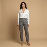 Blusa Satén Manga Larga Cuello Camisero Brillo Mujer