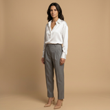 Blusa Satén Manga Larga Cuello Camisero Brillo Mujer