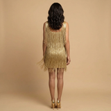 Vestido Corto Flecos Metalizados Escote V Tirantes Fiesta Mujer