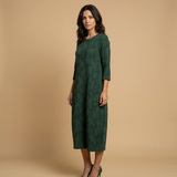 Vestido Midi Jacquard Manga Larga Bolsillos Mujer