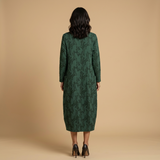 Vestido Midi Jacquard Manga Larga Bolsillos Mujer