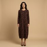Vestido Midi Jacquard Manga Larga Bolsillos Mujer
