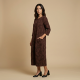 Vestido Midi Jacquard Manga Larga Bolsillos Mujer