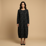 Vestido Midi Jacquard Manga Larga Bolsillos Mujer