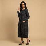 Vestido Midi Jacquard Manga Larga Bolsillos Mujer