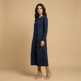 Vestido Midi Jacquard Manga Larga Bolsillos Mujer
