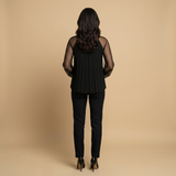 Top Elegante Mangas Transparentes Strass Cuello Joya Mujer