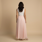 Vestido Largo Encaje Guipur Cuerpo Chifón Falda Vuelo Mujer