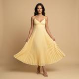 Vestido Midi Plisado Escote V Tirantes Finos Cintura Alta Mujer